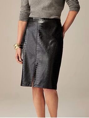 J.crew Croc-Embossed Black Pencil Skirt